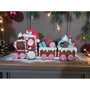 New Christmas Holiday Santa Clause Driving a Candy Cookie Waffle Train Figure